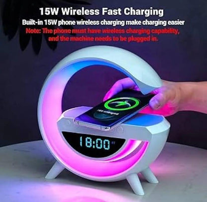 4-in-1 Wireless Charger: Clock, Speaker & Lamp