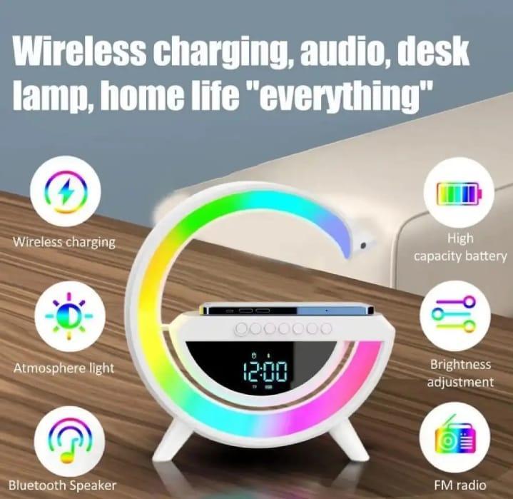 4-in-1 Wireless Charger: Clock, Speaker & Lamp