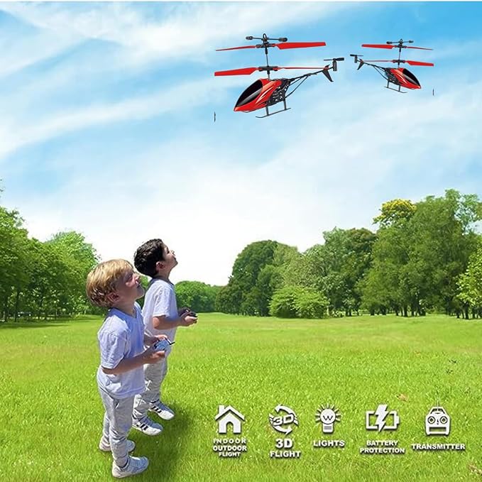 Rechargeable Flying Toy Helicopter with Remote Control & Safety Sensor for Kids.